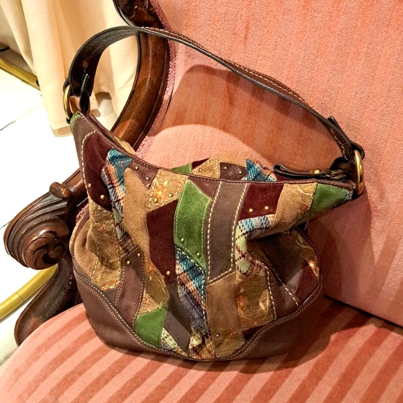 Fossil Handbags - #49 Fossil Suede Patchwork Hobo Large Bag Multi Colored